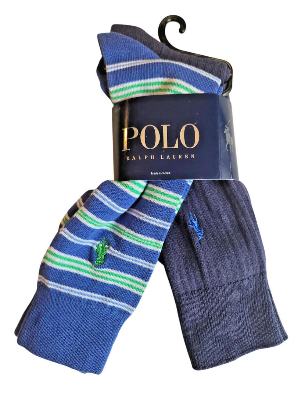 Polo Ralph Lauren Mens Trouser Dress Socks Blue Striped Navy Solid 2 pack NWT